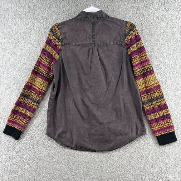 Free People We The Free Boho button down Shirt Mixed Media Sweater Sleeves Small - Picture 3 of 13